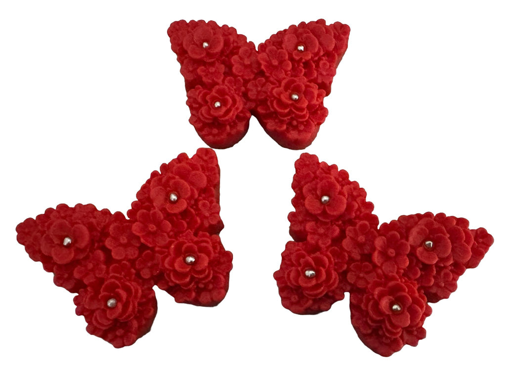 Set 3 decoratiuni comestibile din zahar, Fluturi rosii - Nati Shop